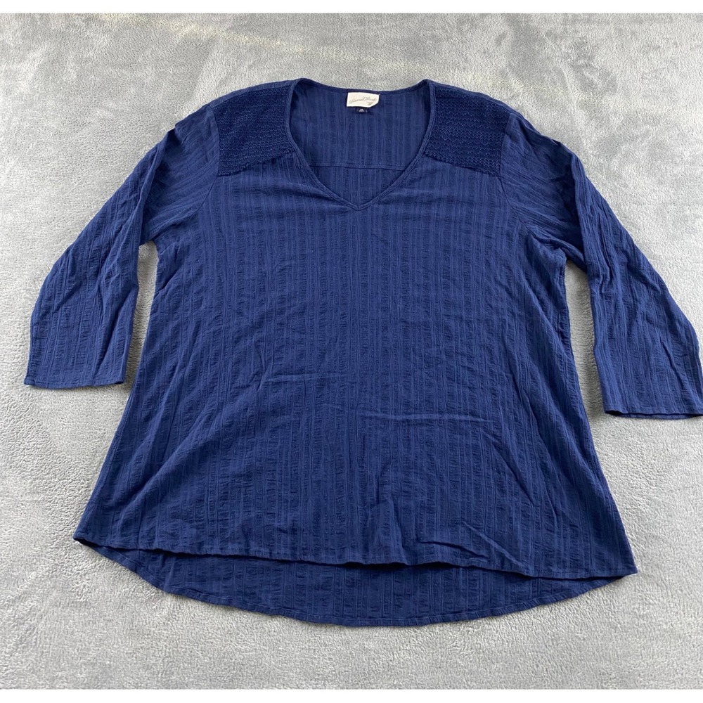 Universal Thread Womens XXL Navy Blue V-Neck 3/4 Sleeve Smocked Shoulder Blouse
